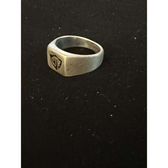 925 Sterling Silver  Vintage Dark Tone CTR Wide Band Ring Size 9.5 #586 - Picture 2 of 4